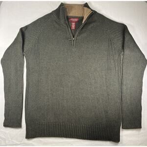 COVINGTON, 100% COTTON, MEN'S DESIGNER, SOLID OLIVE, 1/4 ZIP SWEATER Size: L